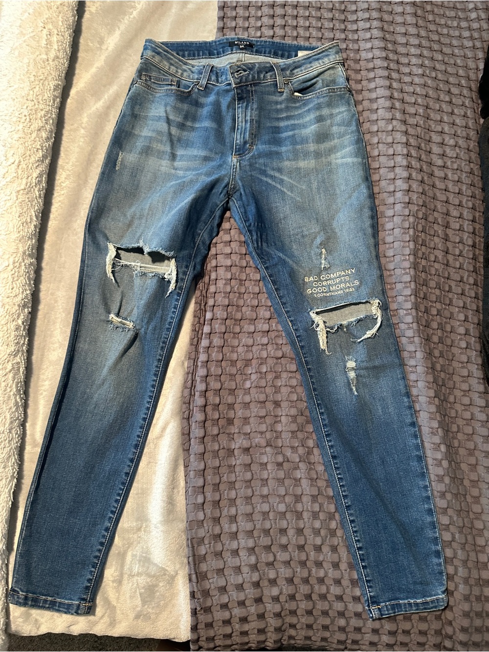 Milano Women's Distressed Skinny Jeans in Blue Wash